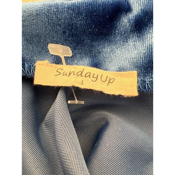 Sunday Up Velvet Mini Dress Large Long Sleeve Pleated V Neck Blue Party Cocktail - Picture 5 of 8